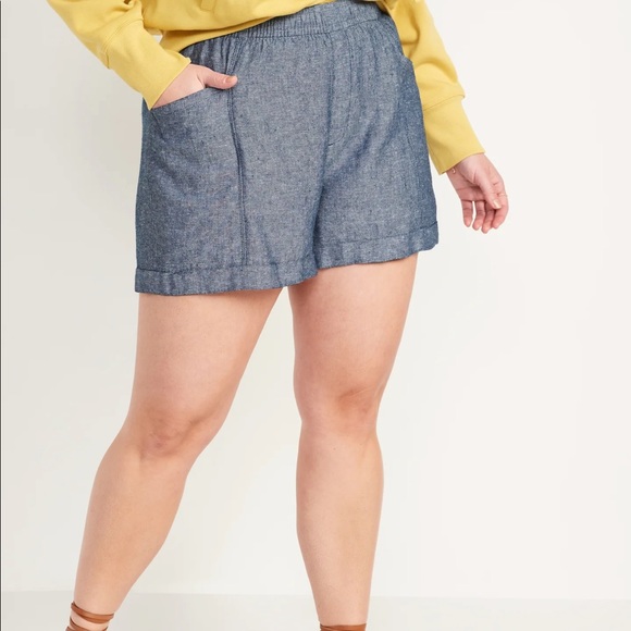 NWT OLD NAVY High-Waisted Linen-Blend Shorts 3.5-inch inseam Chambray Blue - Picture 5 of 9